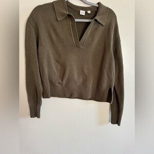 GAP Olive Green Collared V-Neck Sweater XS